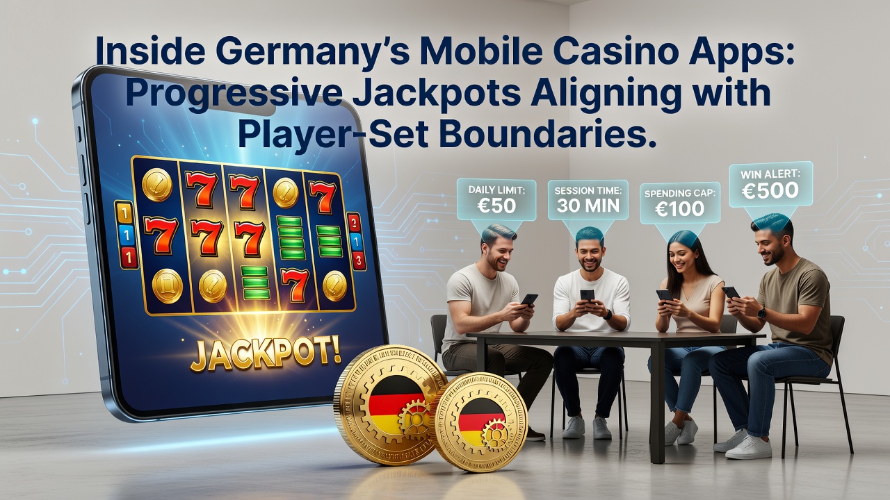 Ansicht einer deutschen mobilen Casino-App mit progressivem Jackpot und Limit-Einstellungen