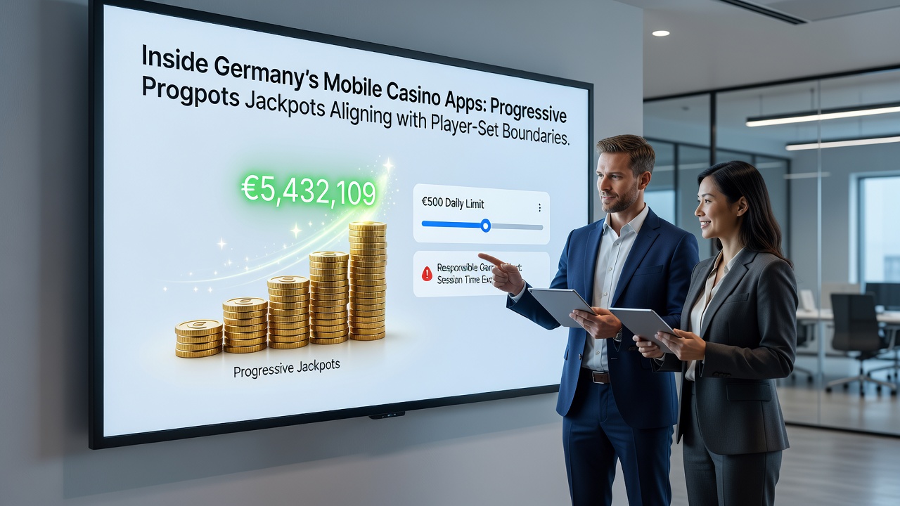Detailansicht einer mobilen App-Oberfläche mit Jackpot-Anzeige und Limit-Controls