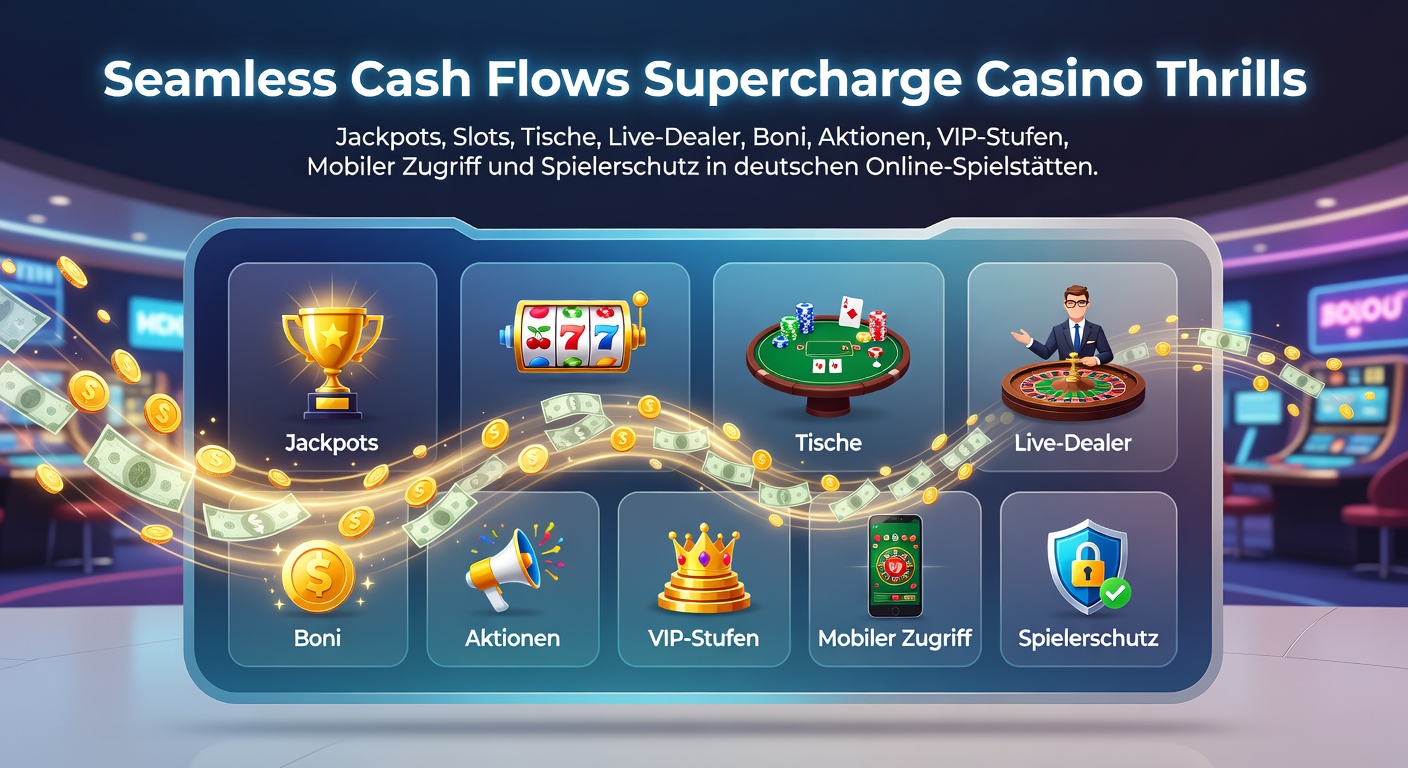 Dynamische Darstellung eines Online-Casinos mit fließenden Zahlungsströmen, Jackpots und Live-Action in deutschen Plattformen