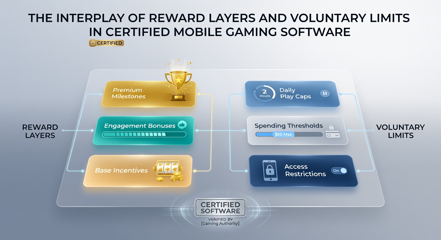 Zertifizierte mobile Gaming-Software zeigt Belohnungsebenen und freiwillige Limits auf dem Display