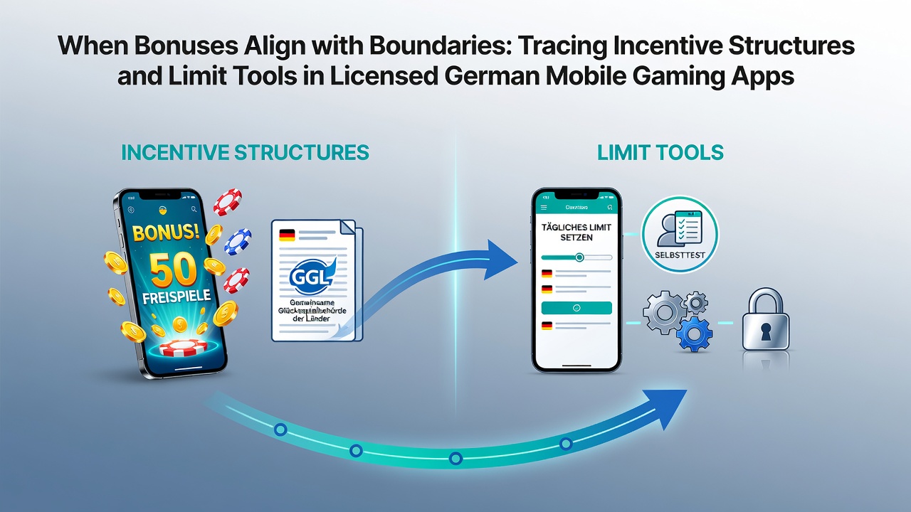 Illustration von Incentive-Strukturen und Limit-Tools in deutschen Mobile-Gaming-Apps mit Fokus auf Boni und verantwortungsvolle Grenzen